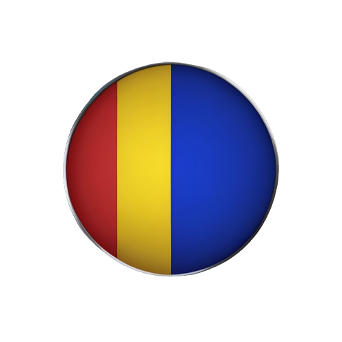 Drapelul Romaniei in forma de cerc, culori in ordinea rosu galben albastru